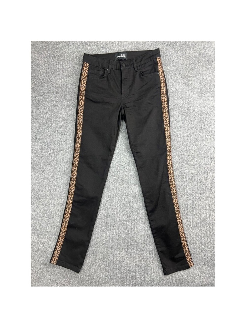 Joseph Ribkoff Black Skinny Pants with Leopard Side Tape